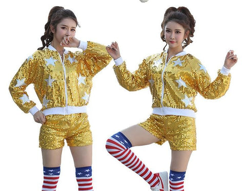 Sequined paillette modern dance women's men's girl's growth cheerleader school jazz hip hop dance costumes outfits.