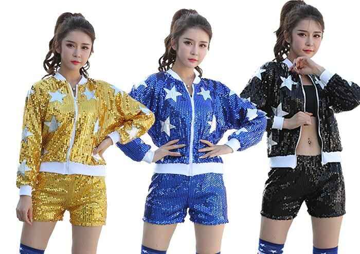 Sequined paillette modern dance women's men's girl's growth cheerleader school jazz hip hop dance costumes outfits - Moderndancedress.com