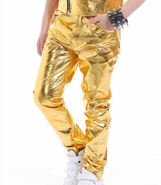 Boy gold leather jazz dance outfits for kids rivet gold glitter drummer model party drummer singers host stage performance model show competition costumes - 