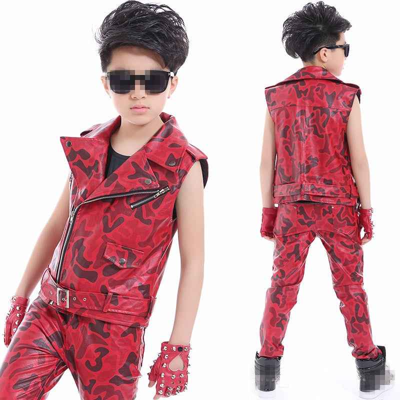 Red camouflage jacket children's street dance jazz dance drum performance clothing - Moderndancedress.com
