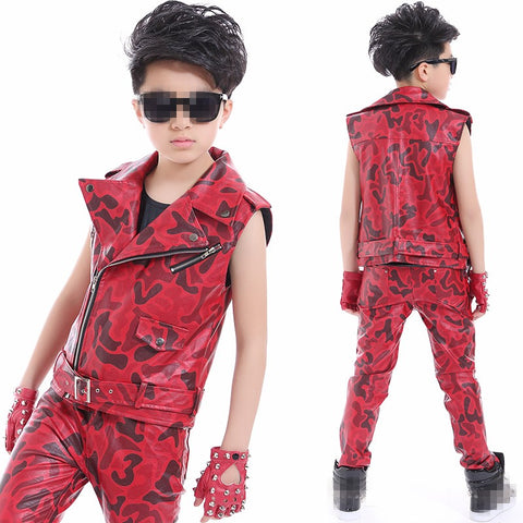 Red camouflage jacket children's street dance jazz dance drum performance clothing - 