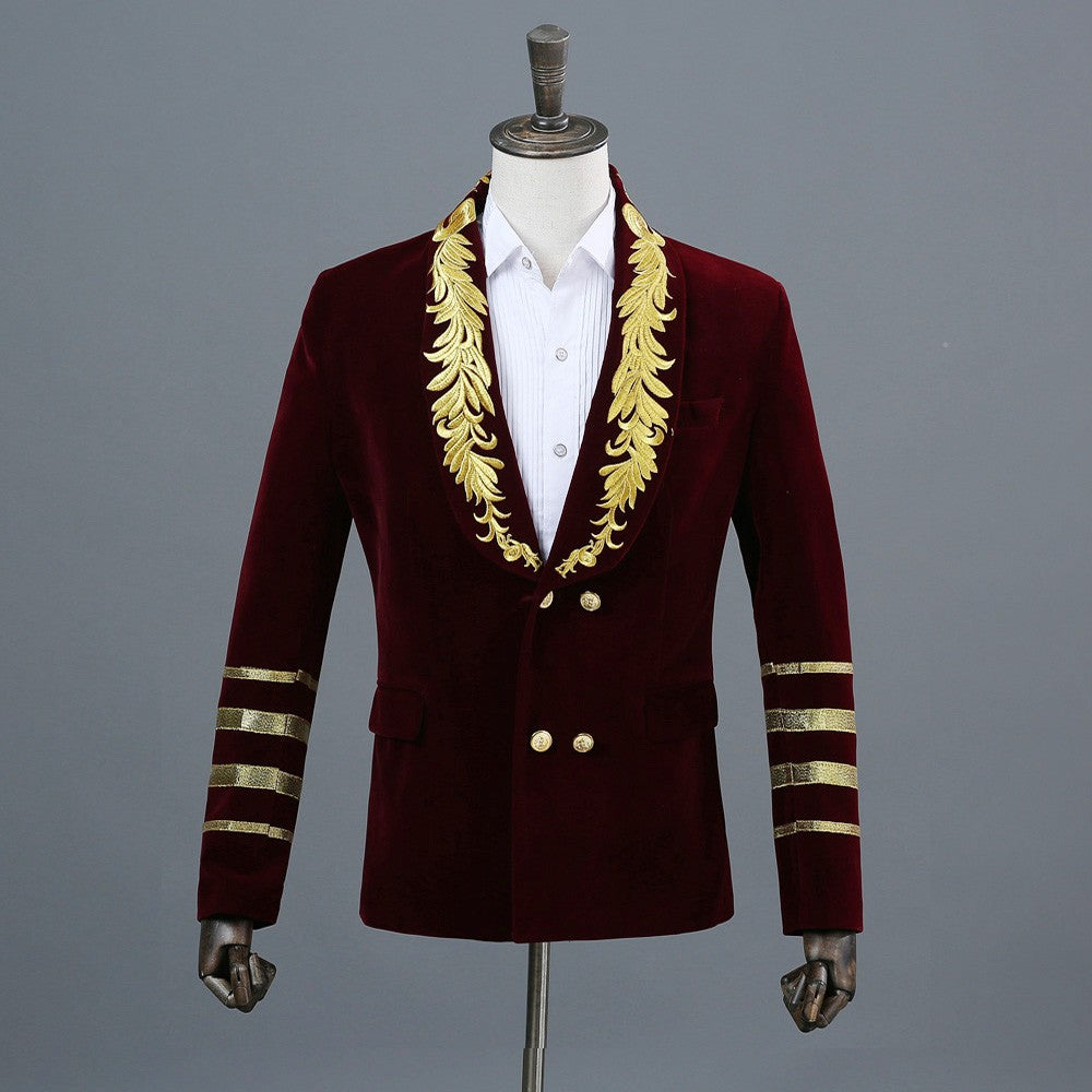 Men's Jazz Dance Costumes Double-breasted embroidered host singers show stage performance blazer suit