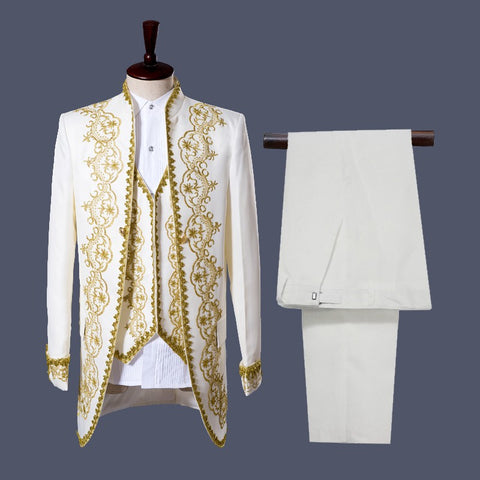 Men's jazz dance coats host singers magician European palace style embroidery pattern white black long jackets