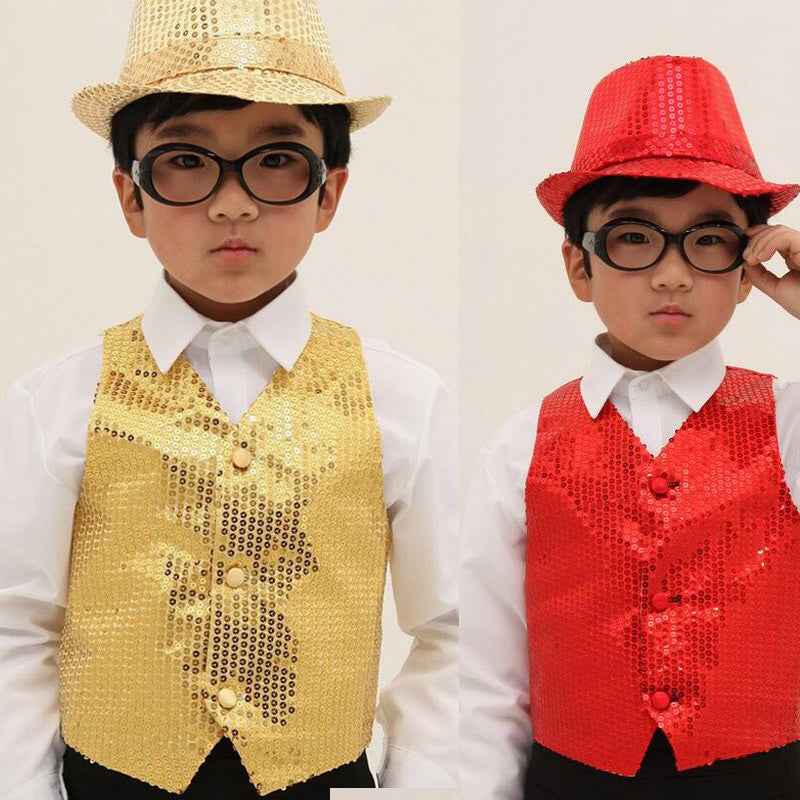Children Shining Clothes Boys Choir Students Performance Costumes Kids Hip-hop Jazz Dance Sequined Vest Stage Dance Wear - Moderndancedress.com