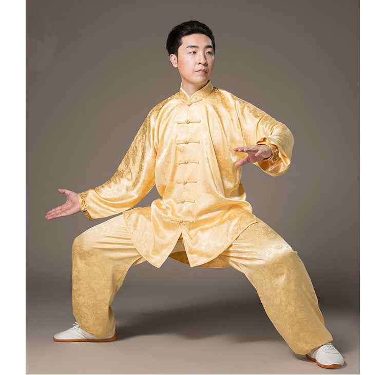 Men's Dragon pattern Kung fu uniforms Tai Chi practice wushu clothes top and pants morning exercise clothing performance clothes