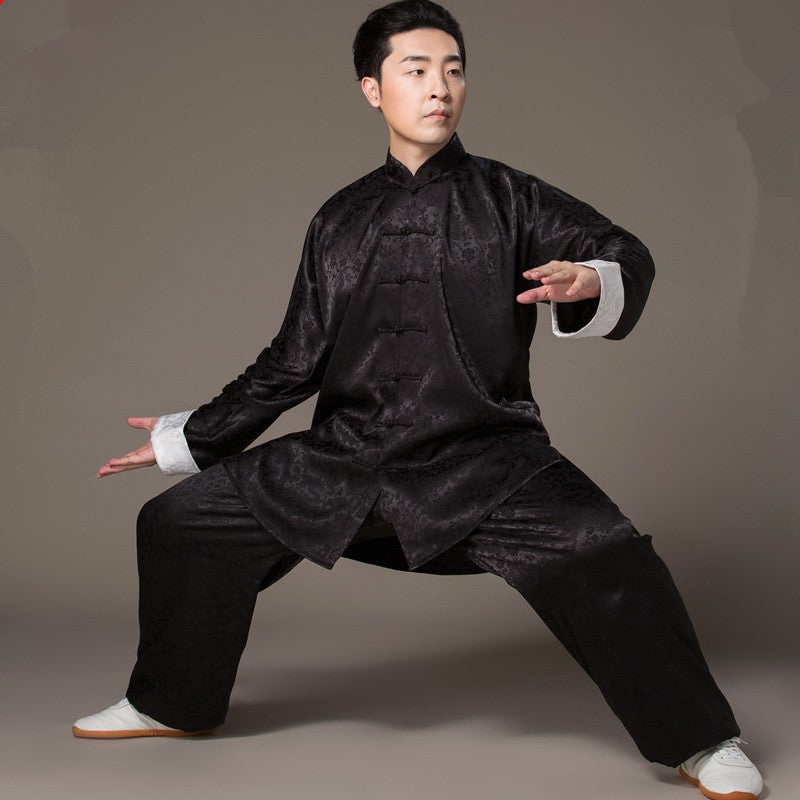 Men's Dragon pattern Kung fu uniforms Tai Chi practice wushu clothes top and pants morning exercise clothing performance clothes