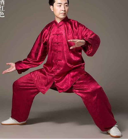 Men's Dragon pattern Kung fu uniforms Tai Chi practice wushu clothes top and pants morning exercise clothing performance clothes - Moderndancedress.com