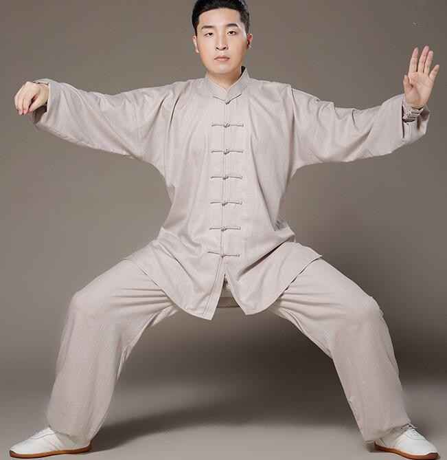 Men's chinese Kung Fu clothes linen material Taichi Sports fitness wush martial practice uniforms - 