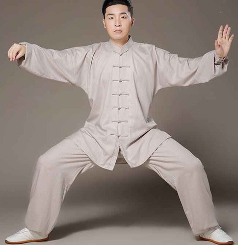 Men's chinese Kung Fu clothes linen material Taichi Sports fitness wush martial practice uniforms - Moderndancedress.com