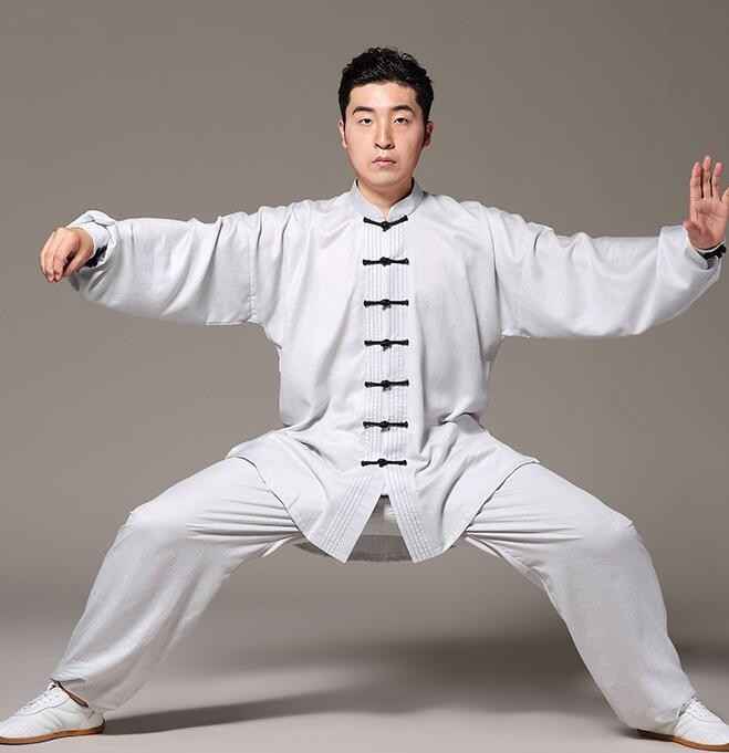 Men's chinese Kung Fu clothes linen material Taichi Sports fitness wush martial practice uniforms