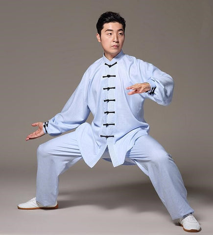 Men's chinese Kung Fu clothes linen material Taichi Sports fitness wush martial practice uniforms