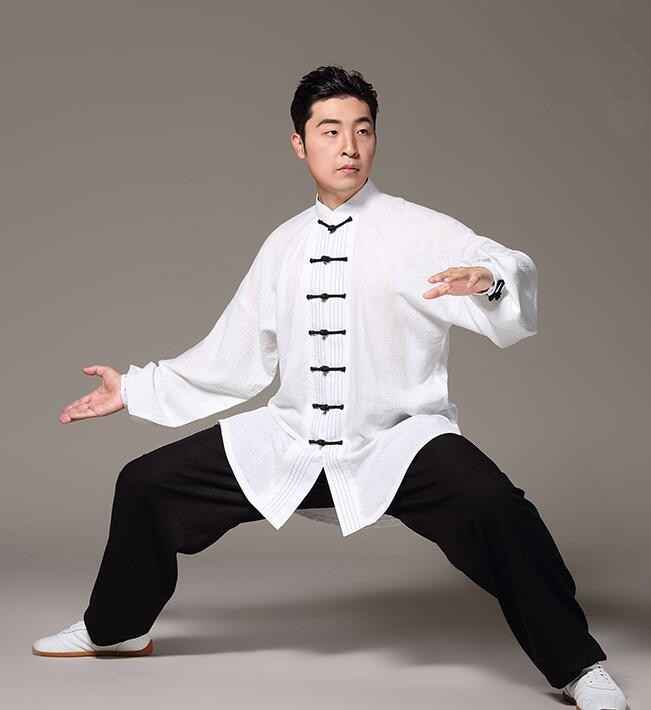 Men's chinese Kung Fu clothes linen material Taichi Sports fitness wush martial practice uniforms - Moderndancedress.com
