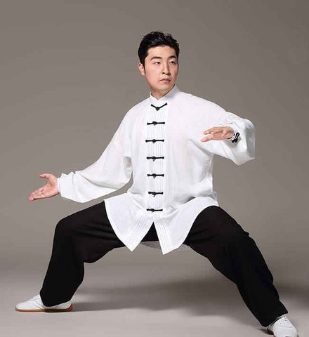 Men's chinese Kung Fu clothes linen material Taichi Sports fitness wush martial practice uniforms - Moderndancedress.com