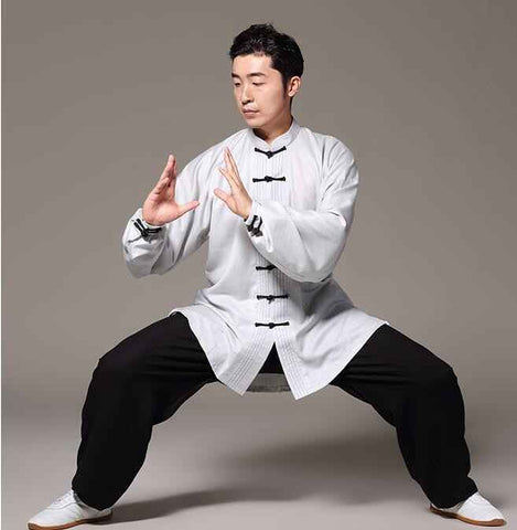 Men's chinese Kung Fu clothes linen material Taichi Sports fitness wush martial practice uniforms - 