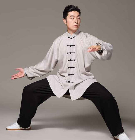 Men's chinese Kung Fu clothes linen material Taichi Sports fitness wush martial practice uniforms - 