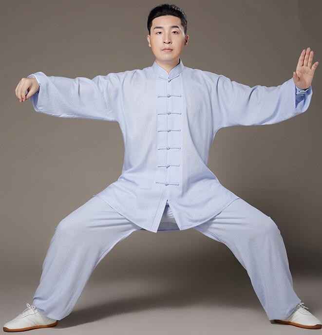 Men's chinese Kung Fu clothes linen material Taichi Sports fitness wush martial practice uniforms