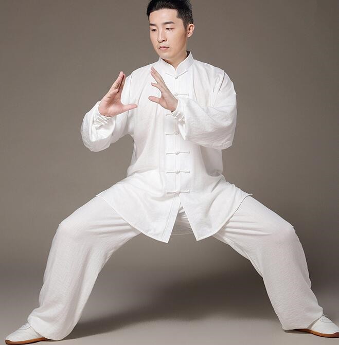 Men's chinese Kung Fu clothes linen material Taichi Sports fitness wush martial practice uniforms