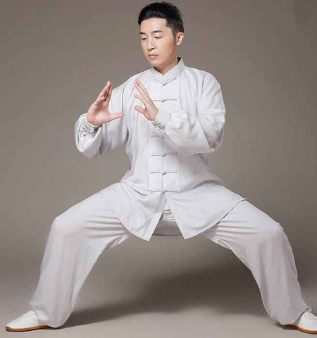 Men's chinese Kung Fu clothes linen material Taichi Sports fitness wush martial practice uniforms - Moderndancedress.com