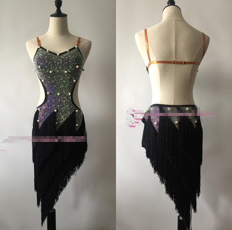 Latin Dance Skirt For Women Sexy Halter Tassel Professional Latin Dancing Costume Adult Samba Latin Competition Dance Dresses