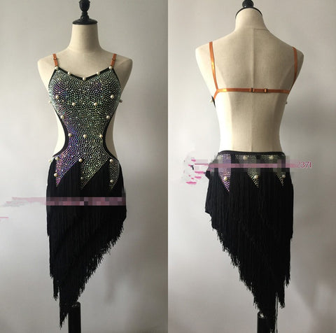 Latin Dance Skirt For Women Sexy Halter Tassel Professional Latin Dancing Costume Adult Samba Latin Competition Dance Dresses