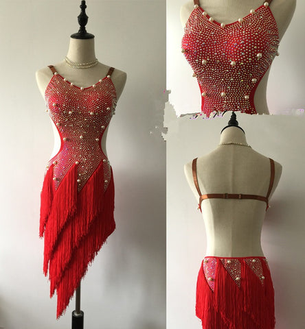 Latin Dance Skirt For Women Sexy Halter Tassel Professional Latin Dancing Costume Adult Samba Latin Competition Dance Dresses