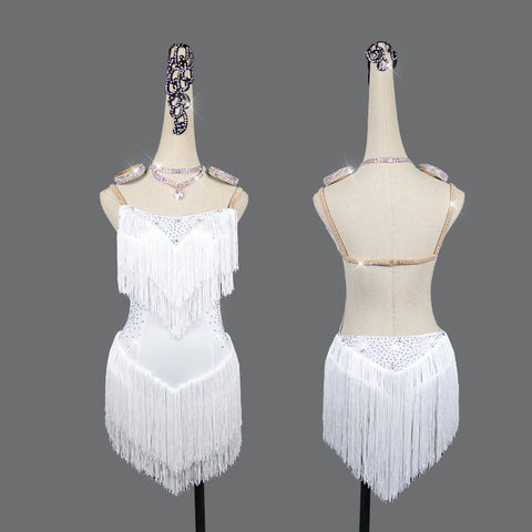 competition white latin dance dress for women rhinestones salsa chacha latin dress robe latine pour femme - Moderndancedress.com