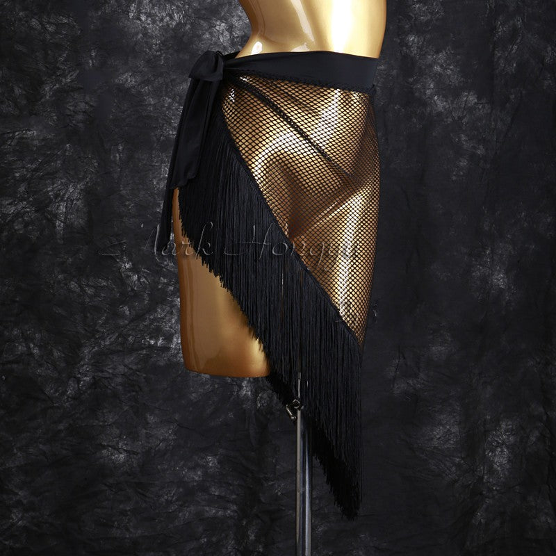 Black triangle hip scarf latin dance skirt salsa rumba chacha modern dance practice skirt for women écharpe hanche triangle danse latine - Moderndancedress.com