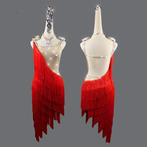 Red competition performance dress for women Latin dance performance costume Latin Kleid für Frauen