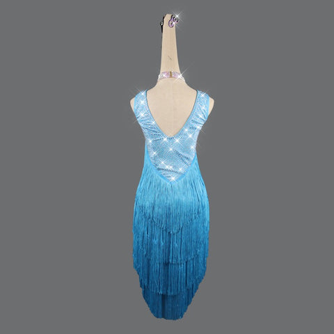 Women's turquoise competition latin dance dresses strass compétition robe latine pour femme - Moderndancedress.com