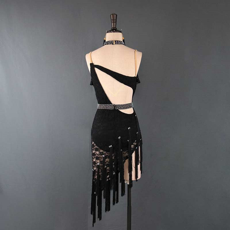 Women's lace competition latin dance dress with sashes robe de danse latine pour femme - Moderndancedress.com