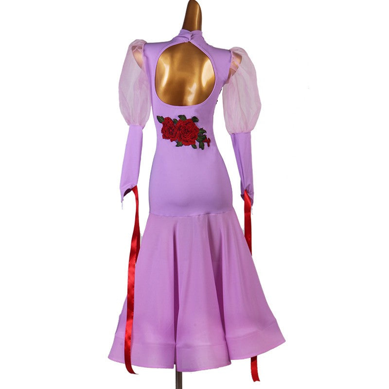 Purple ballroom dance dress for women waltz tango dance dress robe de danse de salon violette