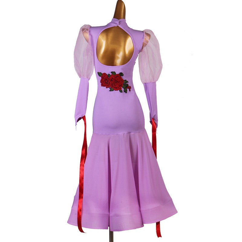 Purple ballroom dance dress for women waltz tango dance dress robe de danse de salon violette - Moderndancedress.com