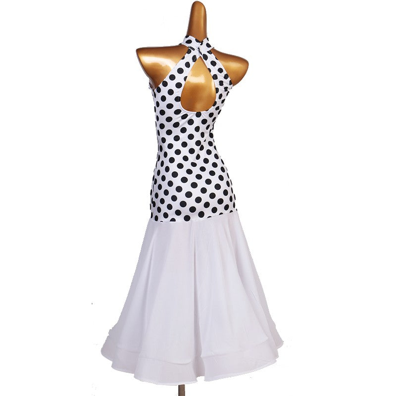White polka dot ballroom dance dress for women tango waltz dance dress vestido de baile de lunares blanco