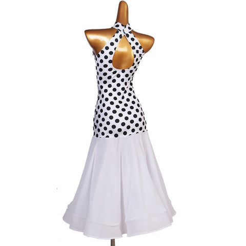White polka dot ballroom dance dress for women tango waltz dance dress vestido de baile de lunares blanco - Moderndancedress.com