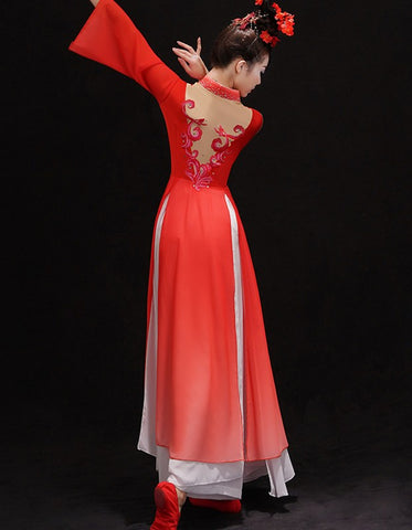 Chinese Classical dance costumes Female Chinese ancient style fairy princess solo dance  wear Art test modern dance costume fan yangko dance dress - Moderndancedress.com