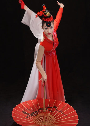 Chinese Classical dance costumes Female Chinese ancient style fairy princess solo dance  wear Art test modern dance costume fan yangko dance dress - Moderndancedress.com