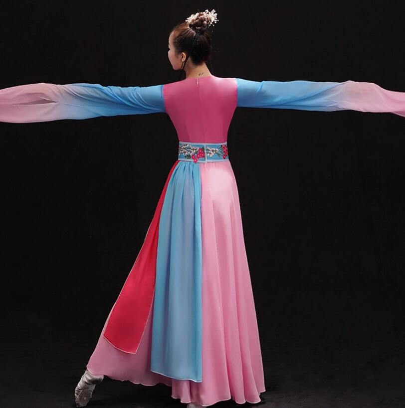 Chinese folk Classical dance costumes Female Plucking Dance Costume Hanfu Chinese waterfall Sleeve Thrilling classical Dance fairy dresses - Moderndancedress.com