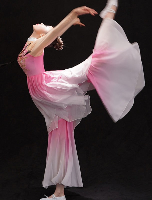 Pink gradient chinese Classical dance clothes female fan umbrella dance performance dresses Yangko dance costumes Modern solo dance wear - Moderndancedress.com