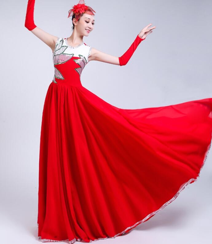 Red Flamenco dress female opening dance big swing Spanish Bullfighting dance costume Opening dance Chorus costumes stage dancer costumes - Moderndancedress.com