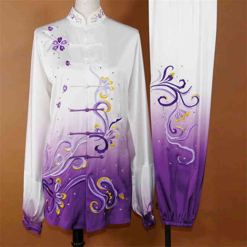 Gradient embroidery Tai Chi Martial art performance clothing for men and women Tai Chi wushu stage performance competition suit - Moderndancedress.com