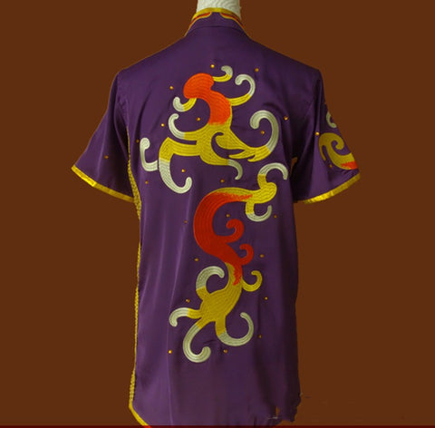 Purple embroidery martial arts competition suits for men women long boxing suits Nanquan tai chi kungfu team performance suits - Moderndancedress.com