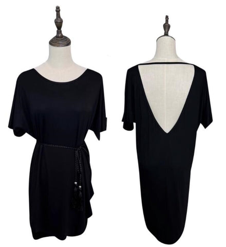 Black latin dance dress for girls women's summer style round neck side slit salsa rumba chacha dance tops backless short sleeve practice clothes modal - Moderndancedress.com