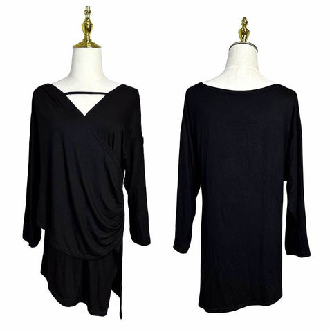 Women girls black latin dance dresses salsa rumba chacha practice Latin loose blouse with long sleeves National standard dance practice tops for lady - Moderndancedress.com