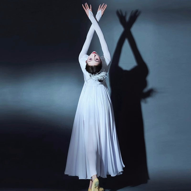 Contemporary modern Dance dresses for women girls white red flamenco ballet dance long dress large swing skirt for female - Moderndancedress.com