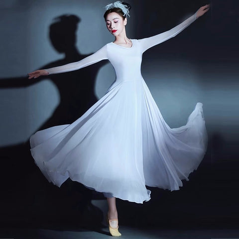 Contemporary modern Dance dresses for women girls white red flamenco ballet dance long dress large swing skirt for female - Moderndancedress.com