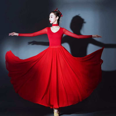 Contemporary modern Dance dresses for women girls white red flamenco ballet dance long dress large swing skirt for female - Moderndancedress.com