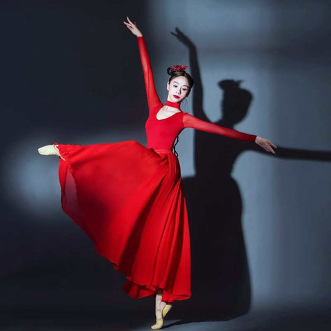 Contemporary modern Dance dresses for women girls white red flamenco ballet dance long dress large swing skirt for female