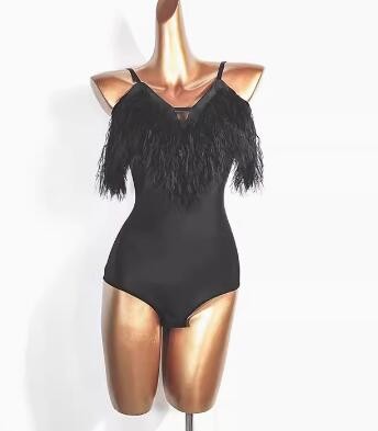Black fringe with gold leopard printed latin dance dresses for women girls salsa rumba chacha leotard tops with skirts - Moderndancedress.com