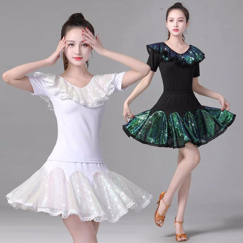 White dark green glitter jazz latin dance dress for women girls hiphop cheerleaders stage performance uniforms gogo dancers dance outfit for female