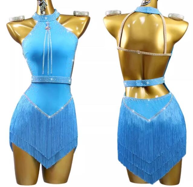 Women girls turquoise red white fringe latin dance dresses salsa rumba chacha bling ballroom black latin dance wear for female - Moderndancedress.com